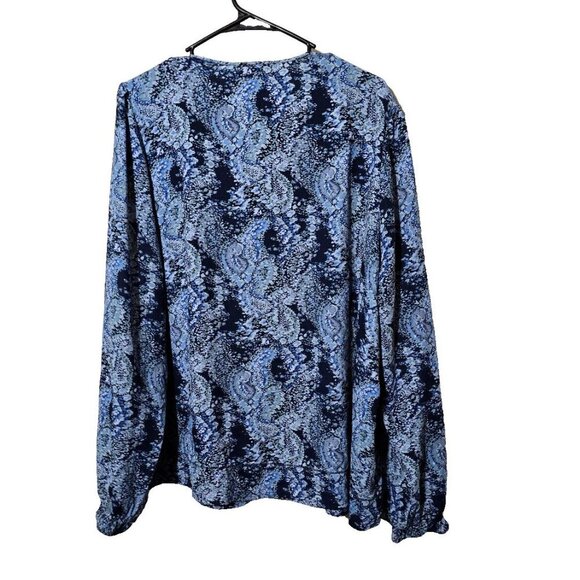 Joie Peasant Blouse Sz XL Paisley Blue Flowy Ruffle Pintucked Boho Artsy Flowy - Picture 2 of 15